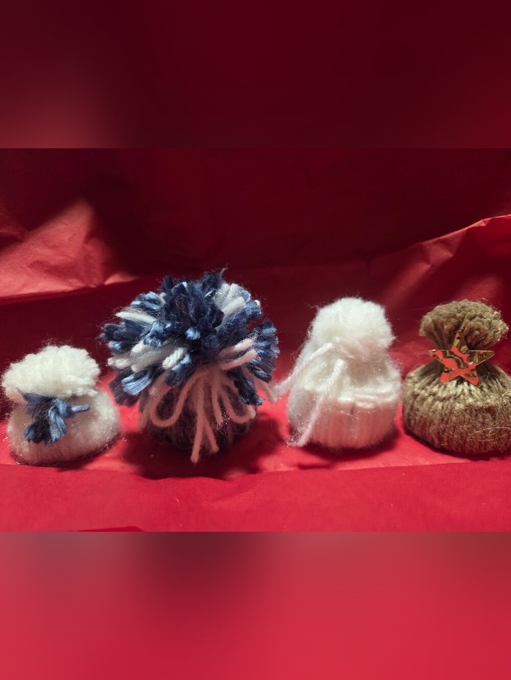 4 Beautiful Handmade Miniture Winter Snow Cap Decorations